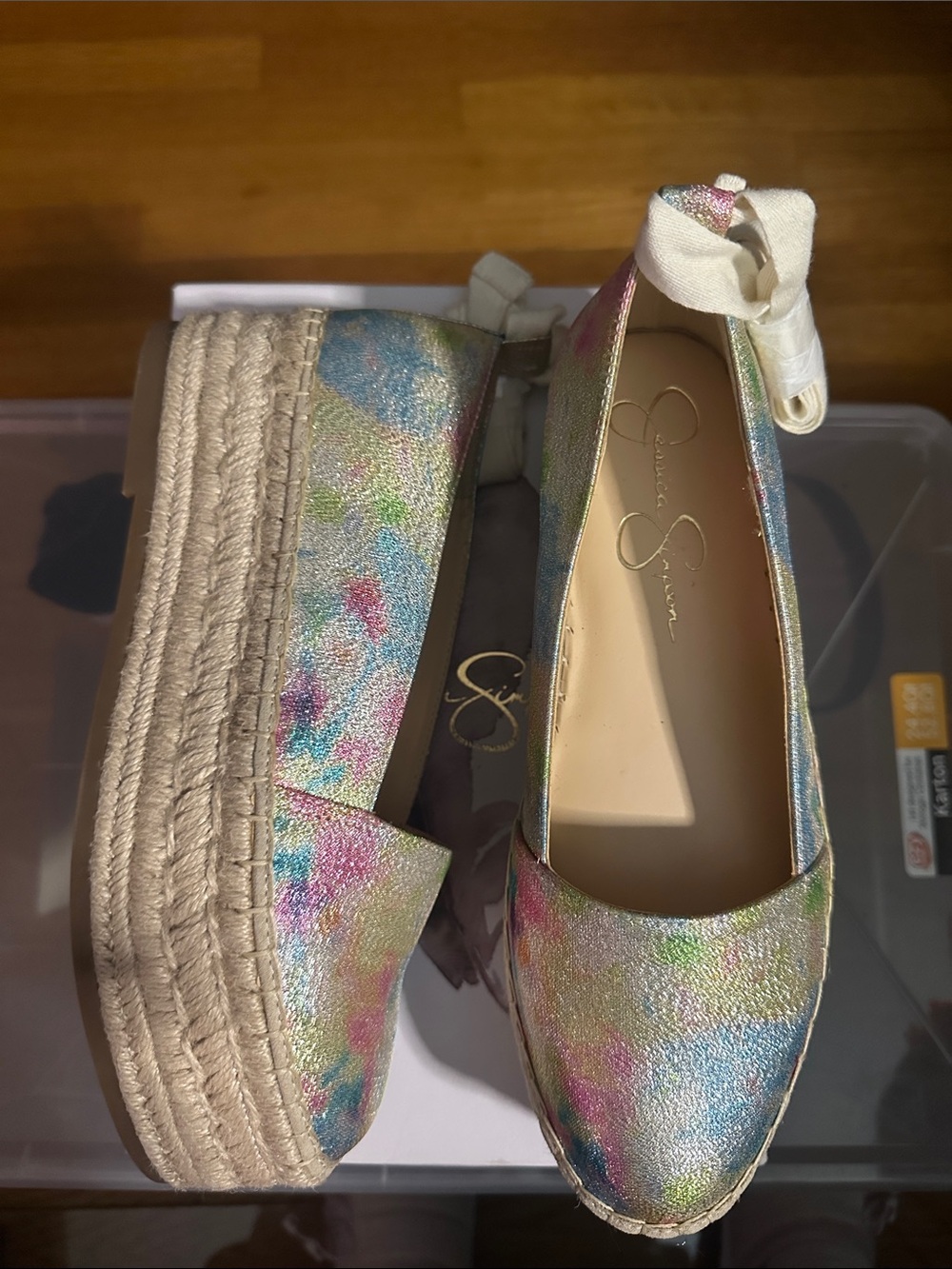 Jessica Simpson Pastel Blue Pink Green Multicolor Espadrille Platform Wedges